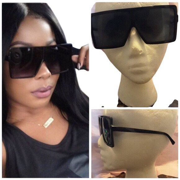 Oversized Square Fashion Sunglasses Womens Black Frames UV Protection - Picture 4 of 4